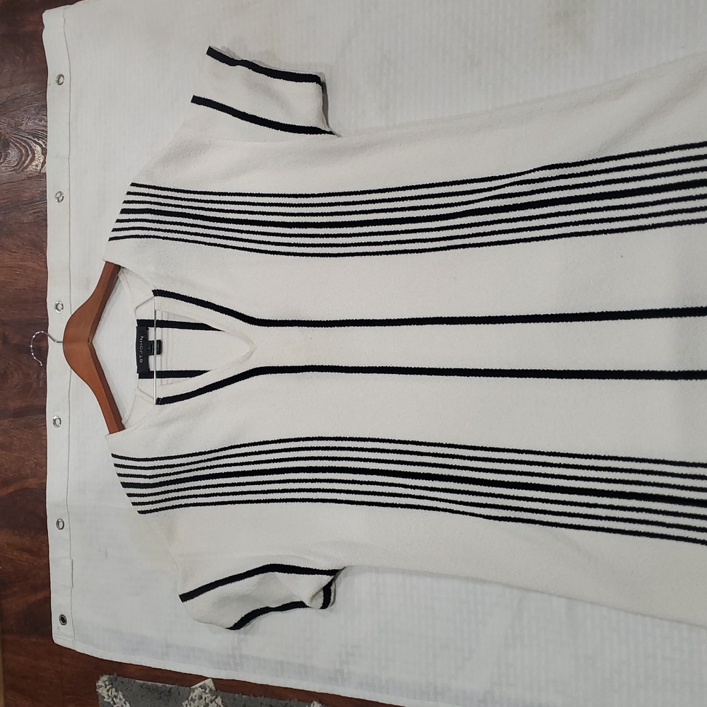St John white black Terry Cloth  striped knit tunic dress size L - Picture 10 of 16
